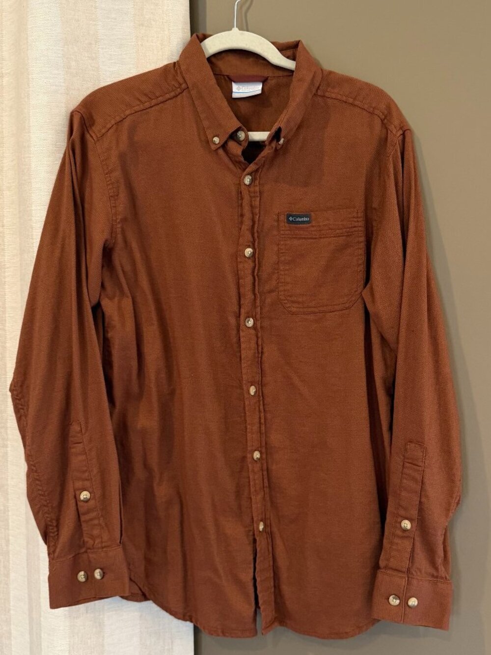 Columbia Men's Rapid Rivers Long Sleeve Rust Button Down, Size Medium